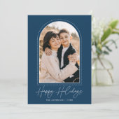 Snowy Arch Navy Blue Happy Holidays写真 シーズンカード (スタンド正面)