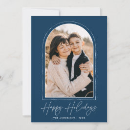 Snowy Arch Navy Blue Happy Holidays写真 シーズンカード