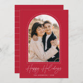 Snowy Arch Red Happy Holidays写真 シーズンカード (正面/裏面)