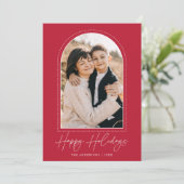 Snowy Arch Red Happy Holidays写真 シーズンカード (スタンド正面)