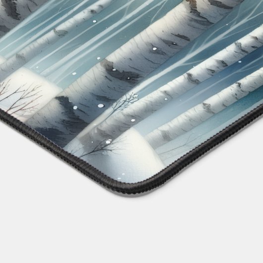 Snowy Birch Forest Desk Mat with Fox デスクマット (コーナー)