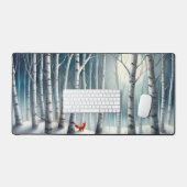 Snowy Birch Forest Desk Mat with Fox デスクマット (キーボード&マウス)