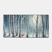 Snowy Birch Forest Desk Mat with Fox デスクマット (正面)