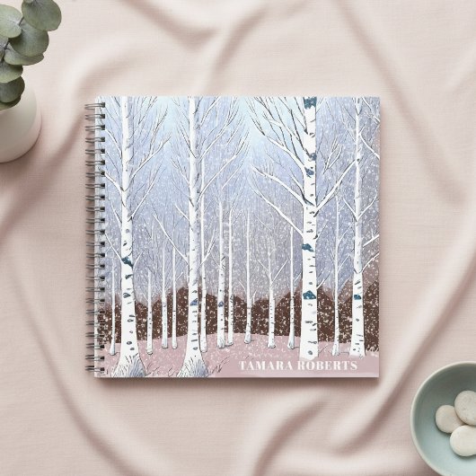 Snowy Birch Trees Christmas Dusty Blue ID1003 ノートブック