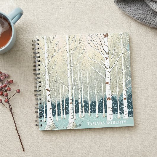 Snowy Birch Trees Christmas Teal ID1003 ノートブック