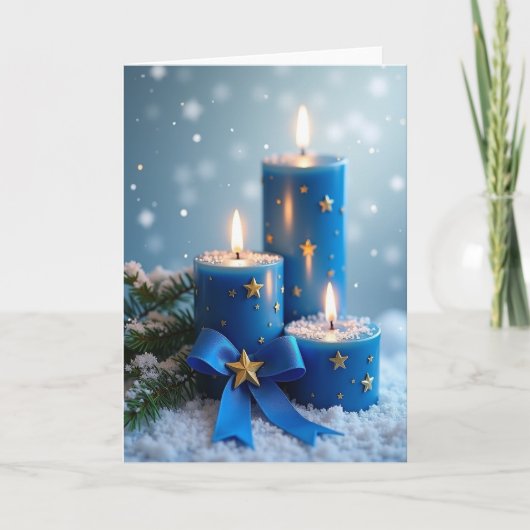 Snowy Blue Candlelight Card カード (正面)