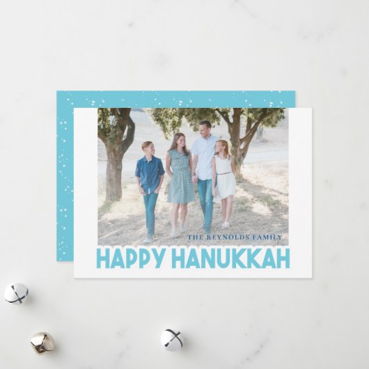 Snowy Blue Happy Hanukkahフォトカード シーズンカード (正面/裏面インサイチュ)