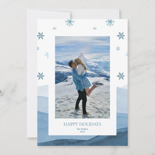 Snowy Blue Holiday Photo Card 招待状 (正面)