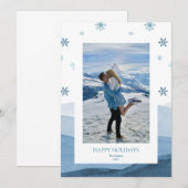 Snowy Blue Holiday Photo Card 招待状 (正面/裏面)
