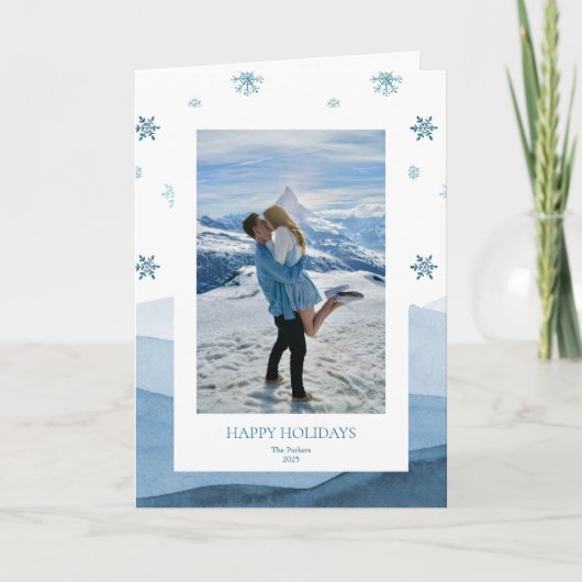 Snowy Blue Holiday Photo Card 招待状 (正面)