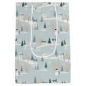 Snowy Blue Minimalist Christmas Village  ミディアムペーパーバッグ (裏面)