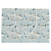 Snowy Blue Minimalist Christmas Village  ラージペーパーバッグ (裏面)