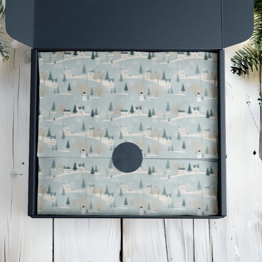 Snowy Blue Minimalist Christmas Village 薄葉紙