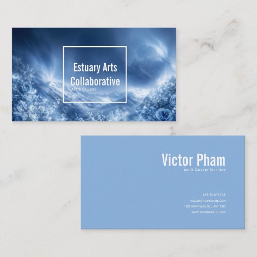 Snowy Blue Rose Floral and Mountain Light 名刺 (正面/裏面)