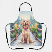 Snowy Bridge Boykin Spaniel Christmas Art エプロン (正面)