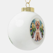 Snowy Bridge Boykin Spaniel Christmas Art セラミックボールオーナメント (左)