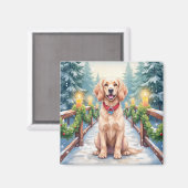 Snowy Bridge Boykin Spaniel Christmas Art マグネット (正面/裏面)