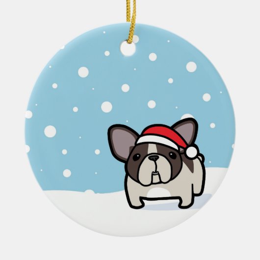 Snowy Brindle雑色のFrenchie セラミックオーナメント (正面)
