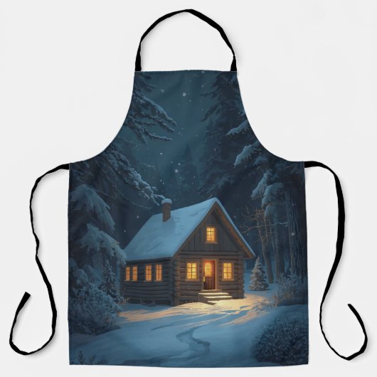 Snowy Cabin Night Apron  エプロン (正面)