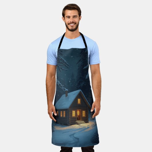 Snowy Cabin Night Apron  エプロン (着用した状態)