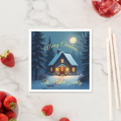 Snowy Christmas Cabin Paper Napkin – Customizable スタンダードカクテルナプキン (インサイチュ)