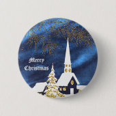 Snowy Christmas Church Amen Button 缶バッジ (正面)