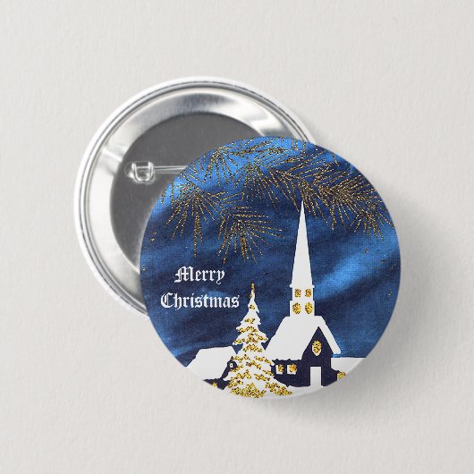 Snowy Christmas Church Amen Button 缶バッジ (正面&裏面)