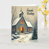Snowy Christmas Church Card カード (黄色い花)