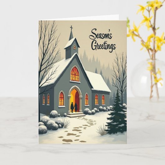 Snowy Christmas Church Card カード (黄色い花)
