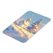 Snowy Christmas Church Scene マグネット (左側)