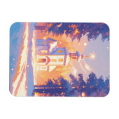 Snowy Christmas Church Scene マグネット (横)