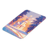 Snowy Christmas Church Scene マグネット (左側)