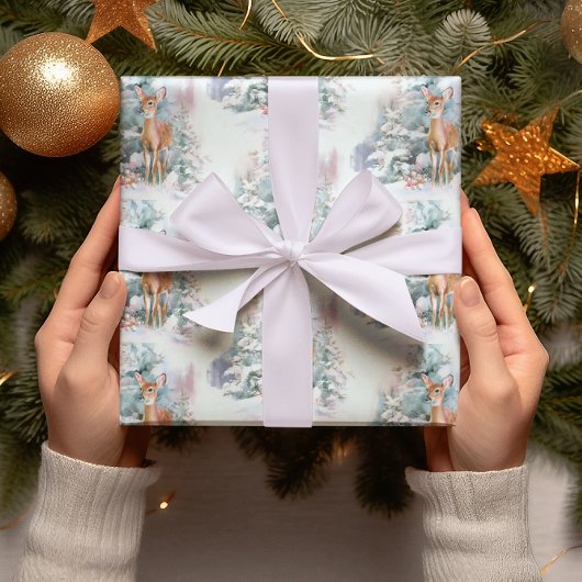 Snowy Christmas Deer Wrapping Paper ラッピングペーパー