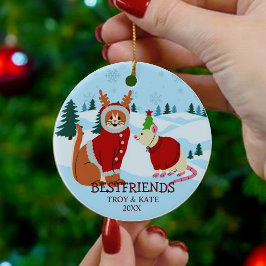 Snowy Christmas Friends – Cat and Rat Holiday  セラミックオーナメント