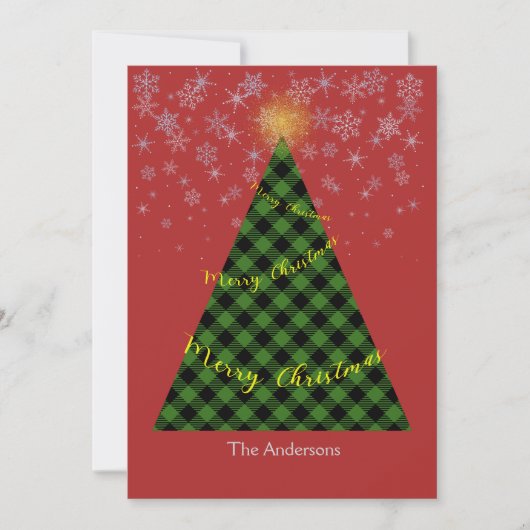 Snowy Christmas Plaids Tree Personalize シーズンカード (正面)