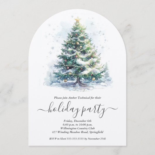Snowy Christmas Tree Holiday Party 招待状 (正面)