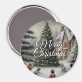 Snowy Christmas Tree Oil Painting Kids' Play マグネット (正面/裏面)