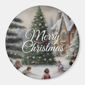 Snowy Christmas Tree Oil Painting Kids' Play マグネット