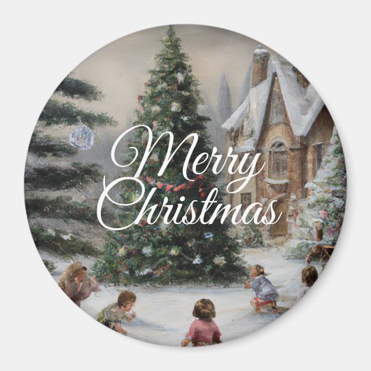 Snowy Christmas Tree Oil Painting Kids' Play マグネット (正面)