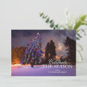 Snowy Christmas Tree with Lights at Dusk 招待状 (スタンド正面)