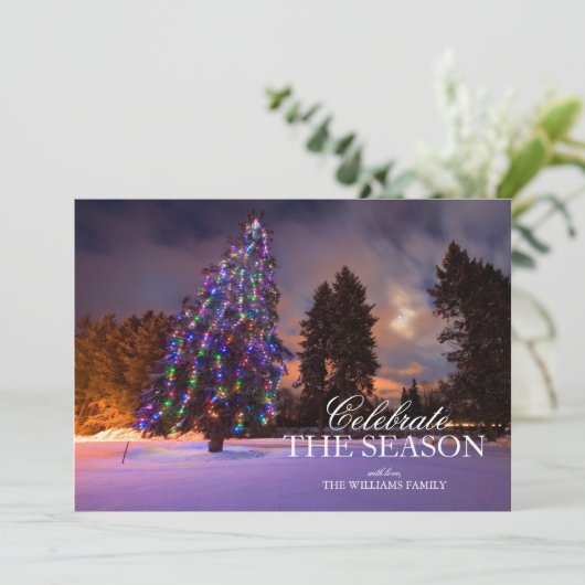 Snowy Christmas Tree with Lights at Dusk 招待状 (スタンド正面)