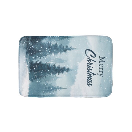 Snowy Christmas Trees  バスマット (正面)