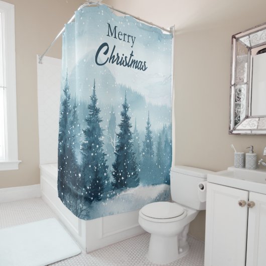 Snowy Christmas Trees Shower Curtain シャワーカーテン (インサイチュ)