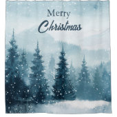 Snowy Christmas Trees Shower Curtain シャワーカーテン (正面)