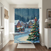 Snowy Christmas Village Holiday Shower Curtain シャワーカーテン
