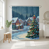 Snowy Christmas Village Holiday Shower Curtain シャワーカーテン