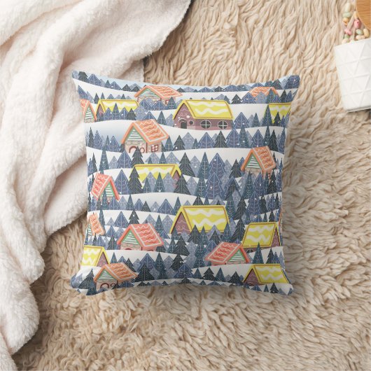 Snowy Christmas Village Pattern クッション (ブランケット)