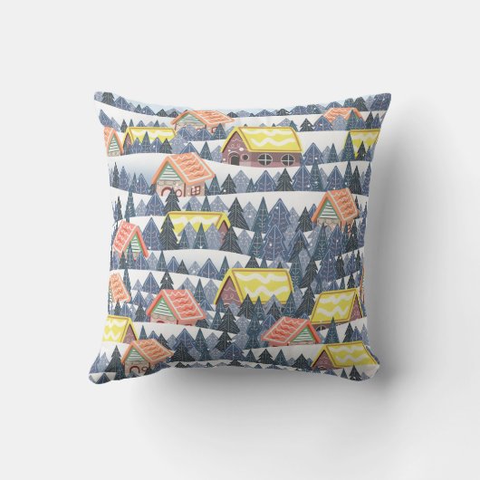 Snowy Christmas Village Pattern クッション (裏面)