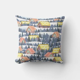 Snowy Christmas Village Pattern クッション