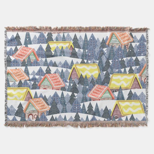 Snowy Christmas Village Pattern スローブランケット (正面)